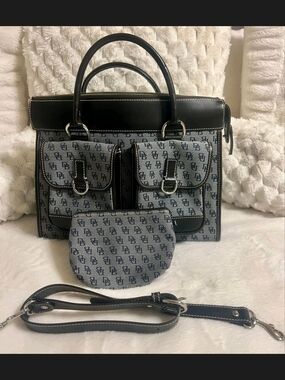 Dooney & Bourke Logo Printed Double Pocket Tote W/Coin Purse